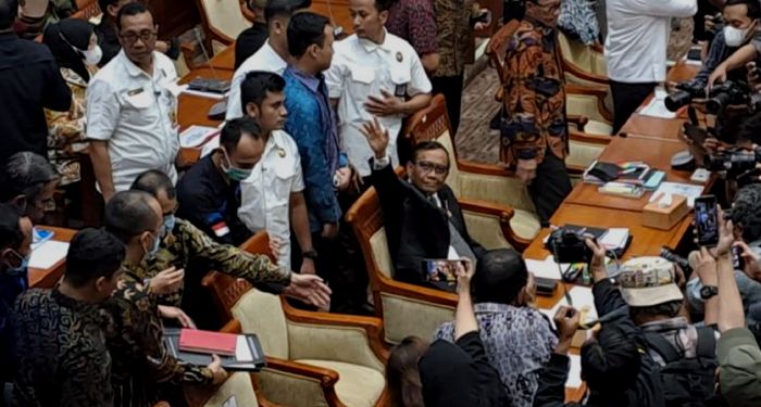 Menko Polhukam Mahfud MD di ruang rapat Komisi III DPR, Senayan, Jakarta Pusat, pada Rabu (29/3/2023). (KOMPAS.com/ADHYASTA DIRGANTARA)